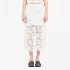 The Kooples Floral Scalloped-Edge Lace Midi Skirt in White
